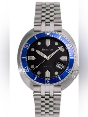 Heritor Matador Automatic 
Stainless Steel Dive Watch with Blue Bezel Mens